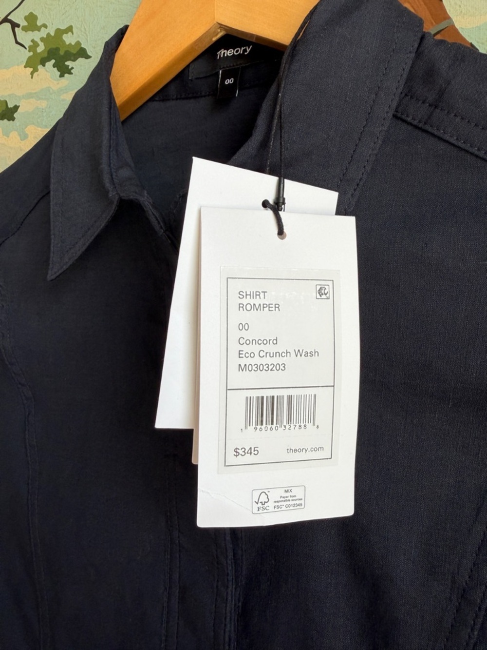 Theory Linen Shirt Romper Concord Navy Short Sleeve Size 00 Button Up NWT - Picture 2 of 13